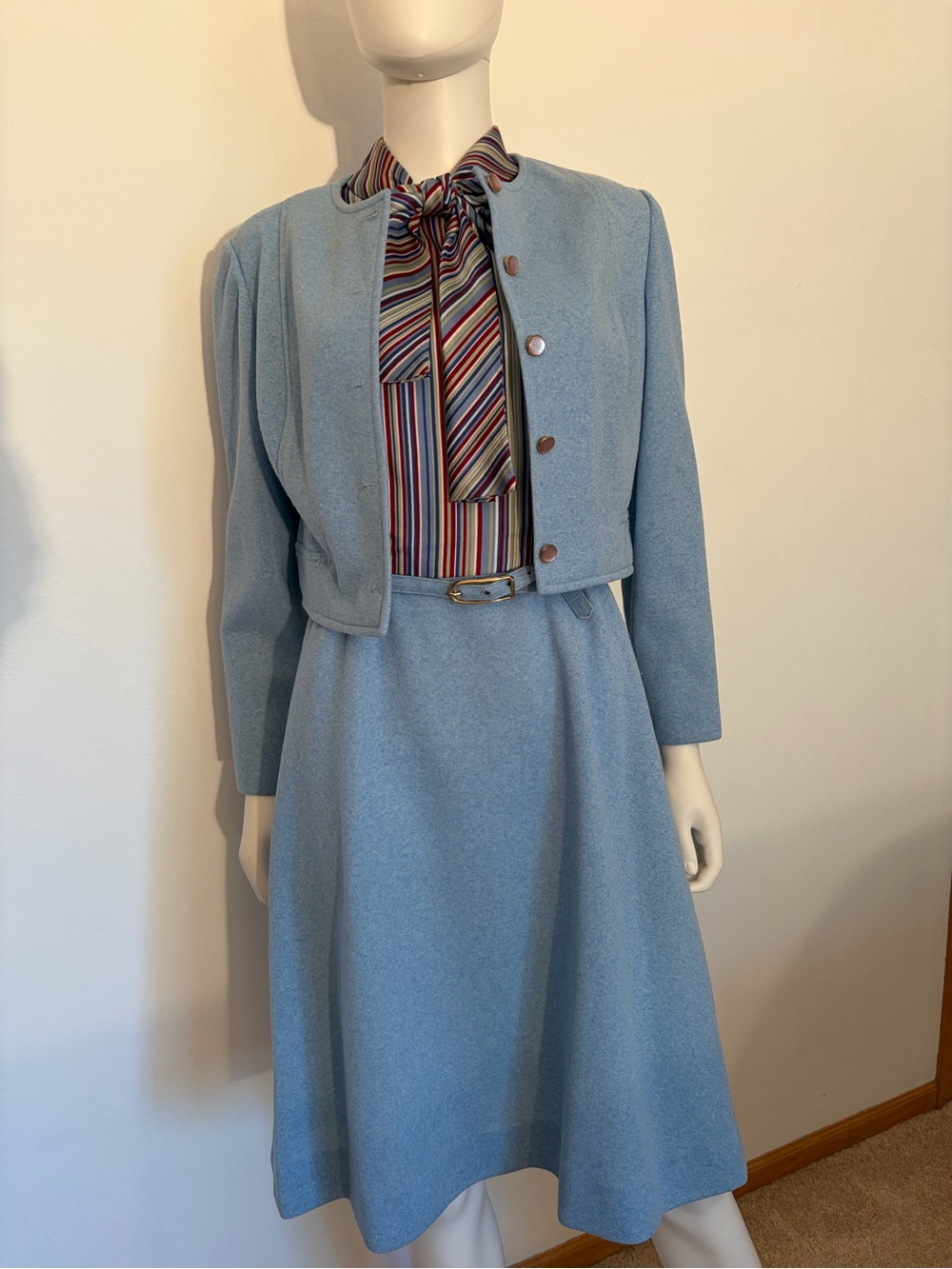 #808 DW3 Vintage Classic Light Blue Midi Dress with Matching Jacket